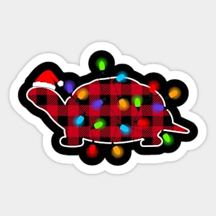 Funny Turtle Animal Lover Xmas Lighting Red Plaid Turtle Christmas Sticker